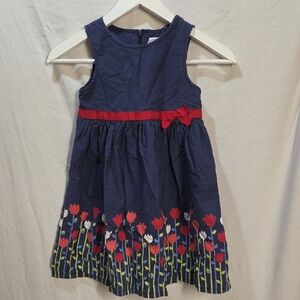 Gymboree Size 6 Girls Navy Dress with Red And White Spring Floral Pattern